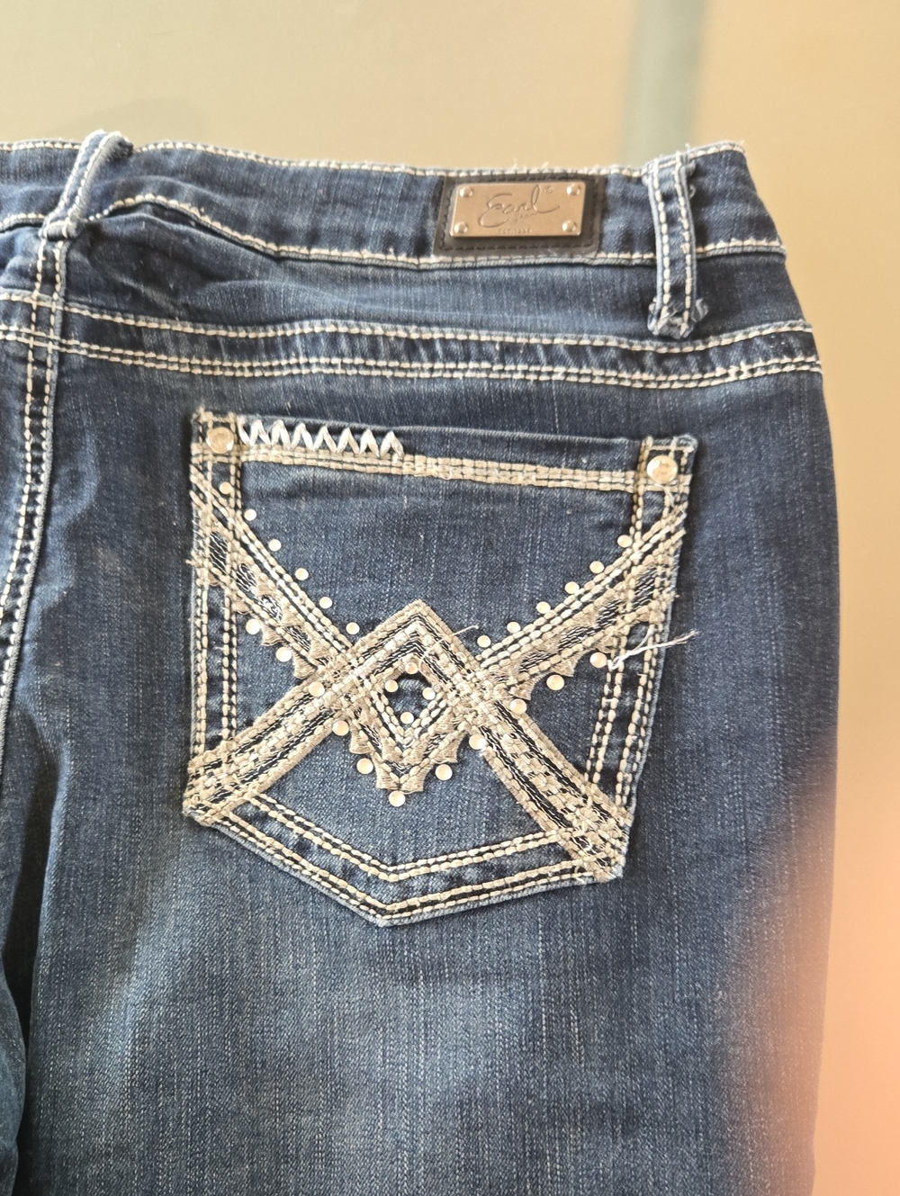 Earl Jeans Dark Blue Bootcut Jeans with Embroidered Pocket